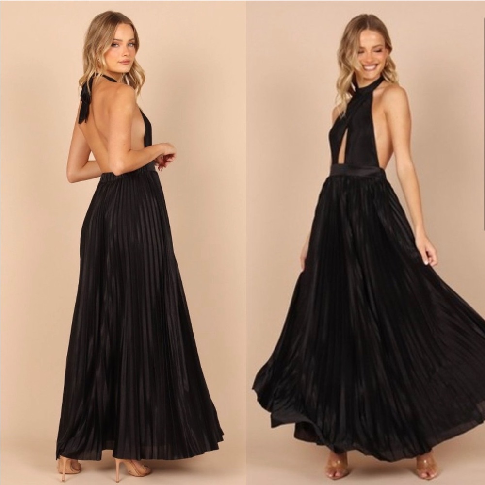 Petal & Pup Elie Pleated Halter Formal Maxi Dress in Black | Sz XL